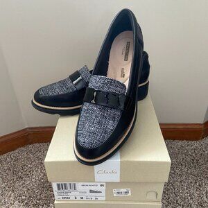 Clarks Sharon Gracie Black Combi Leather Loafer - Size 8M - NIB